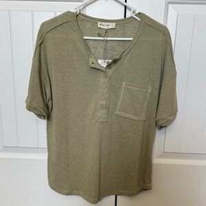 Relaxed Olive Green Henley Pocket Tee - New In